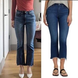 Rag & Bone Nina High Rise Ankle Flare Crossfield Jeans Distressed Hem